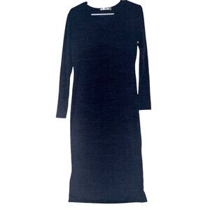 RD Style Long Sleeve Midi Dress Sz M Navy Blue Rayon Blend Knit V Neck